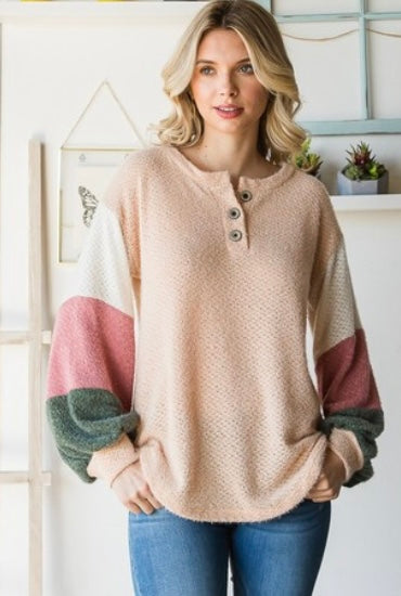 Cream color block sweater