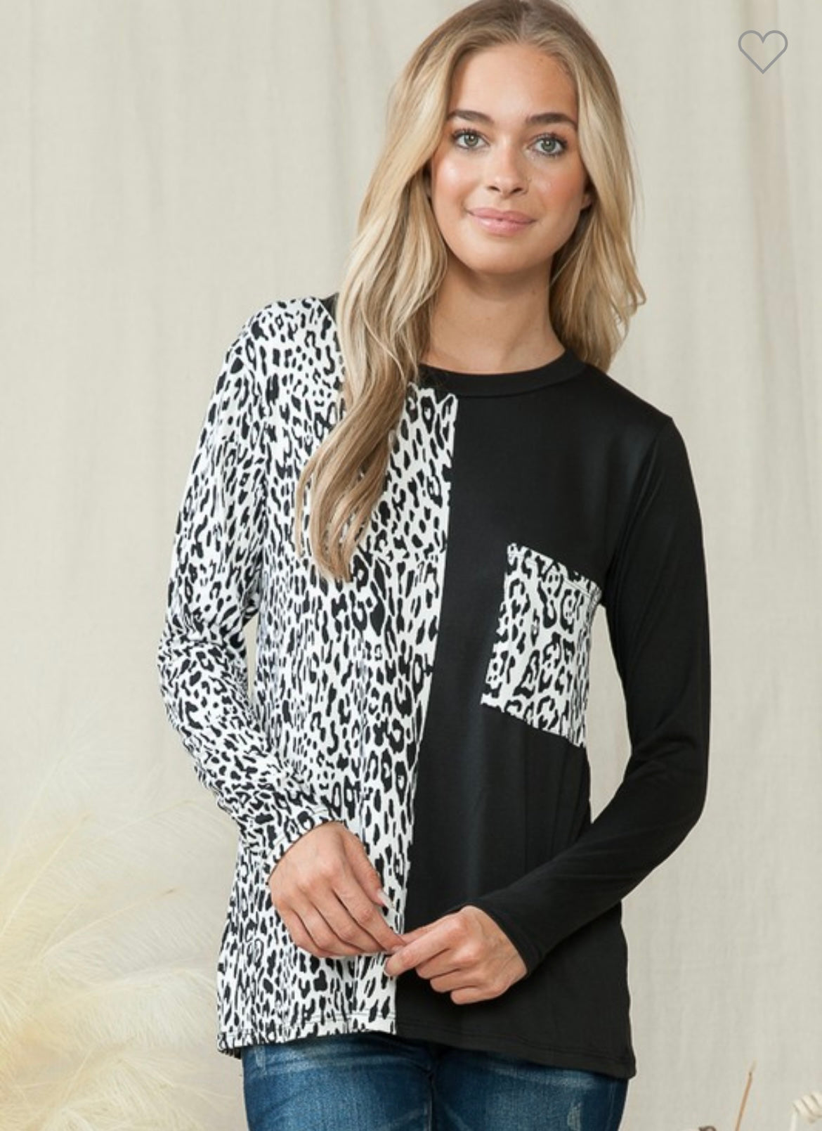 White Leopard and black color block top