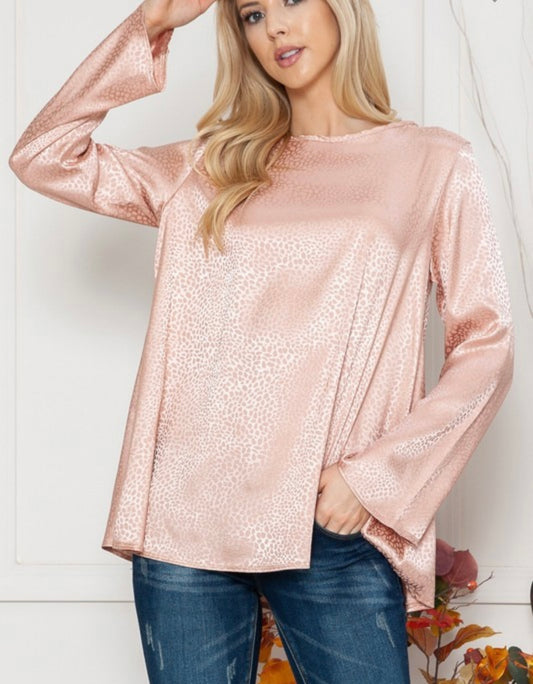 Plus size leopard print satin mauve long sleeve